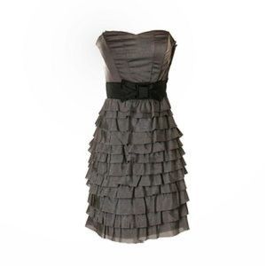 H&M Grey Sweetheart No Strap Ruffle Dress with Bow